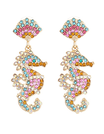 Fashion Mixed Color C Alloy Diamond Seahorse Stud Earrings