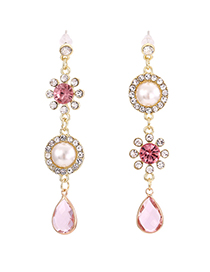 Fashion Gold Color Alloy Panel Long Glass Crystal Drop Earrings
