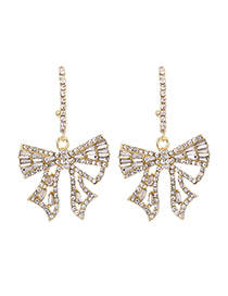 Fashion Gold Color Alloy Diamond Bow Stud Earrings
