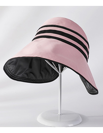 Fashion Pink Nylon Striped Big Brim Bucket Hat