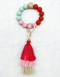 Fashion Red (silicone Bead Bracelet) Silicone Beaded Colorblock Tassel Bracelet Keychain