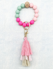 Fashion Pink (silicone Bead Bracelet) Silicone Beaded Colorblock Tassel Bracelet Keychain