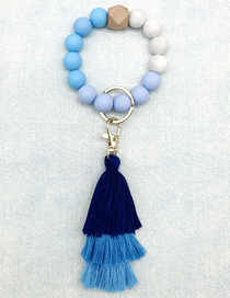 Fashion Blue (silicone Bead Bracelet) Silicone Beaded Colorblock Tassel Bracelet Keychain