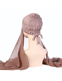 Fashion Camel Polyester Pleated Lace-up Mesh Hood + Scarf