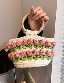 Fashion Section Two Pink Polyester Yarn Crochet Flower Tote