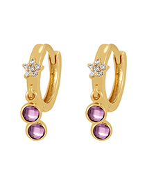 Fashion Purple Bronze Zircon Flower Round Drop Earrings
