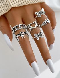 Fashion 2# Alloy Butterfly Heart Mask Ring Set