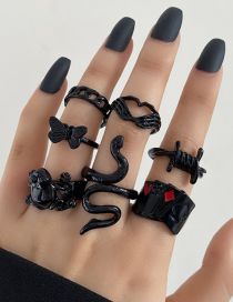 Fashion 6# Alloy Geometric Knot Frog Snake Butterfly Ring Set