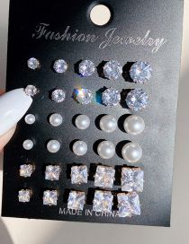 Fashion 2# Alloy Geometric Six-claw Crystal Zirconium Pearl Stud Earrings Set