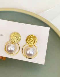 Fashion Gold Color Bronze Zirconium Geometric Pearl Round Stud Earrings