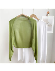 Fashion 1 Long Sleeve Green Solid Color Knitted Long-sleeved Sun Protection Clothing