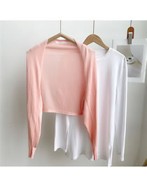 Fashion 4 Long Sleeve Pink Solid Color Knitted Long-sleeved Sun Protection Clothing