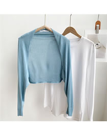Fashion 6 Long Sleeve Sky Blue Solid Color Knitted Long-sleeved Sun Protection Clothing