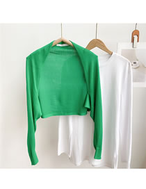 Fashion 11 Long Sleeve Dark Green Solid Color Knitted Long-sleeved Sun Protection Clothing