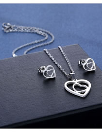 Fashion Silver Color Titanium Steel Glossy Heart Stud Necklace Set