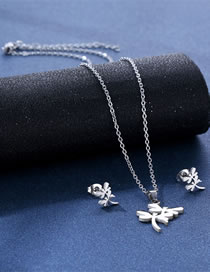 Fashion Silver Color Titanium Glossy Dragonfly Stud Necklace Set
