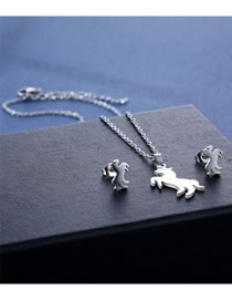 Fashion Silver Color Titanium Glossy Unicorn Stud Necklace Set