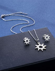 Fashion Silver Color Titanium Glossy Sun Stud Necklace Set