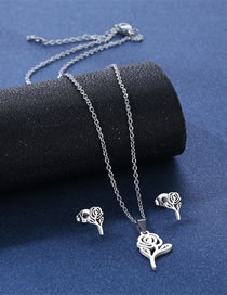 Fashion Silver Color Titanium Glossy Rose Stud Necklace Set