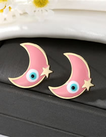 Fashion Pink Moon Stud Earrings Copper Drop Oil Moon Eye Stud Earrings
