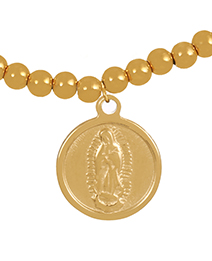 Fashion Gold-8 Titanium Steel Round Reversible Portrait Pendant Beaded Bracelet