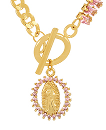 Fashion Pink Copper Inlaid Zirconium Chain Stitched Ot Buckle Portrait Pendant Necklace
