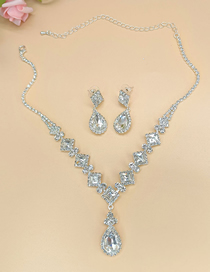 Fashion White Suit Geometric Diamond Stud Necklace Set
