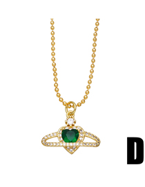 Fashion D (green) Bronze Zirconium Heart Planet Necklace