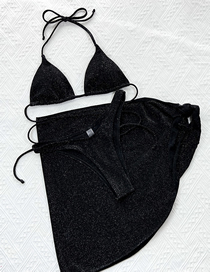 Fashion Black Nylon Halterneck Tie Three-piece Swimsuit