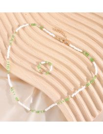 Fashion White Beaded Beaded Necklace Ring Set