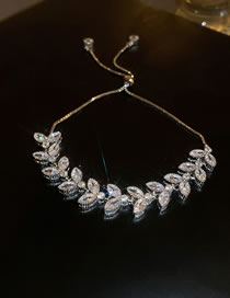 Fashion Silver Bronze Zirconium And Diamond Leaf Pull Bracelet