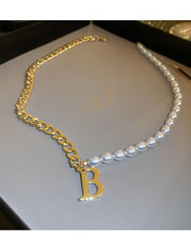 Fashion Gold Alloy Pearl Beaded Chain Alphabet Necklace