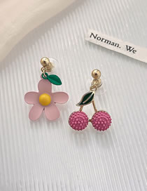 Fashion Pink Alloy Geometric Cherry Blossom Asymmetric Stud Earrings