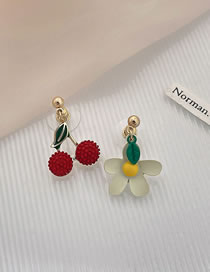 Fashion Red Alloy Geometric Cherry Blossom Asymmetric Stud Earrings