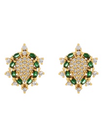 Fashion Dark Green Copper Set Zircon Geometric Stud Earrings