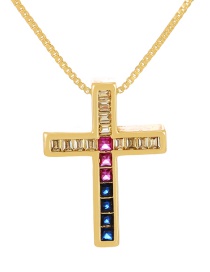 Fashion Color-2 Bronze Zircon Cross Pendant Necklace