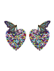 Fashion Color Alloy Diamond Butterfly Heart Bead Stud Earrings
