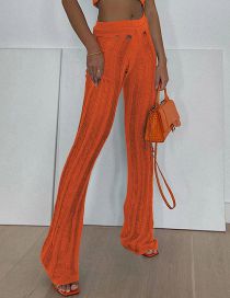 Fashion Orange Trousers W22b14082 Polyester Knit Cutout Trousers