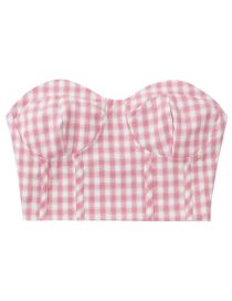 Fashion Pink Geometric Check Cropped Vest