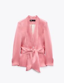 Fashion Pink Satin Lace-up Blazer