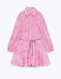 Fashion Pink Printed Lapel Dress