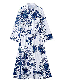 Fashion Blue Geometric Print Lace-up Dress