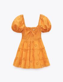 Fashion Yellow Cutout Embroidered Dress