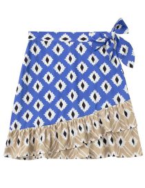 Fashion Blue Printed Lace-up Sarong Skirt
