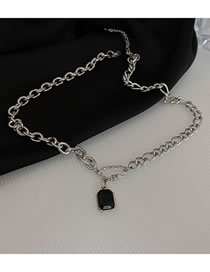 Fashion Silver Titanium Steel Necklace With Square Diamonds