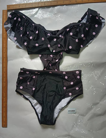 Fashion Black Polka Dot Print One-shoulder Cutout One-piece Swimsuit