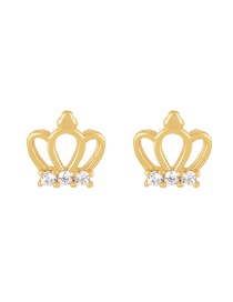 Fashion Gold Brass Zircon Crown Stud Earrings