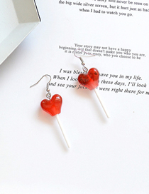 Fashion Ear Hook Red Resin Love Lollipop Earrings