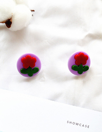 Fashion Purple Acrylic Round Geometric Flower Stud Earrings