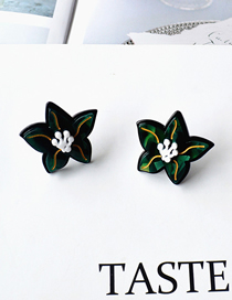 Fashion Pentagon Acrylic Contrast Panel Floral Stud Earrings